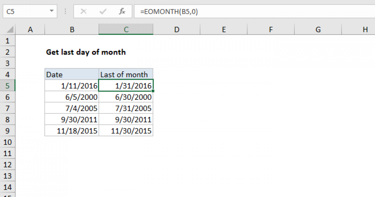 Excel Vba Get Last Day Of Month From Date